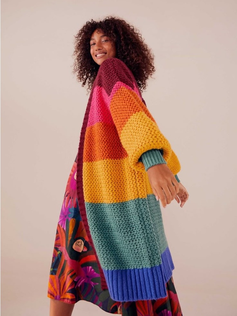 Farm Rio Multicolored Stripes Cardigan, Size Medium